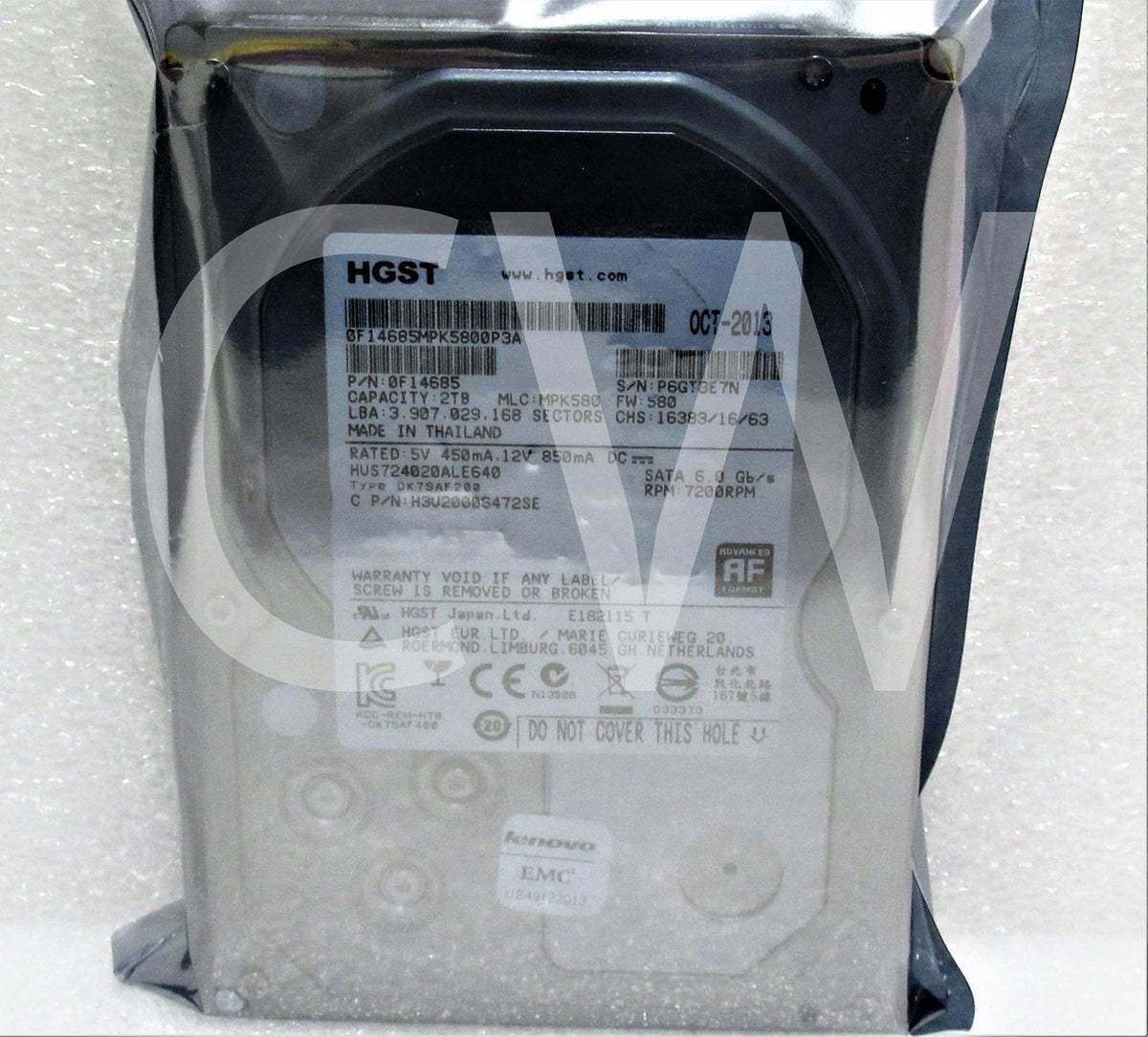 HGST 2TB hard drive — back view