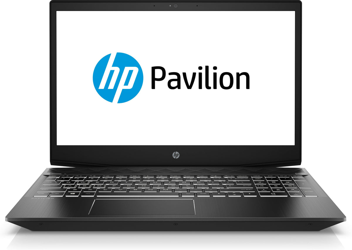 HP Pavilion Gaming 15 TPN-C141 - front view with green backlit keyboard, Shadow Black