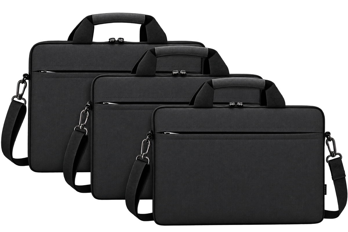 Slim laptop bag 14 inch black - lightweight shoulder bag with handles and strap