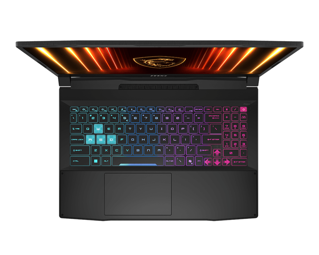 MSI Katana 15 HX - keyboard detail with 4-zone RGB backlight