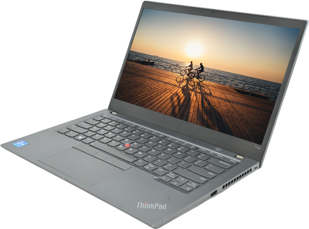 Lenovo ThinkPad T14s Touch - front view with backlit keyboard and 14 inch touchscreen