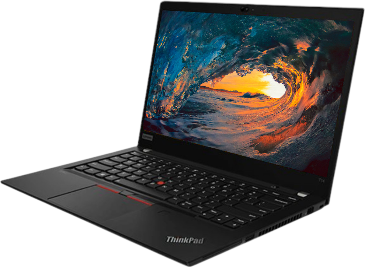 Lenovo ThinkPad T14s - front view with backlit keyboard and 14 inch FHD display