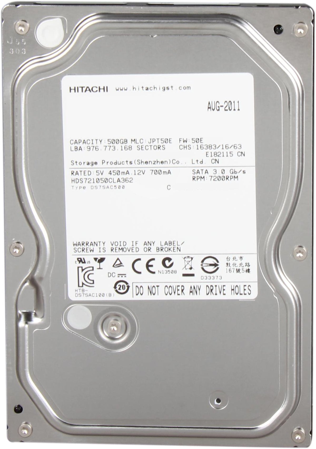 HGST 500GB hard drive — label