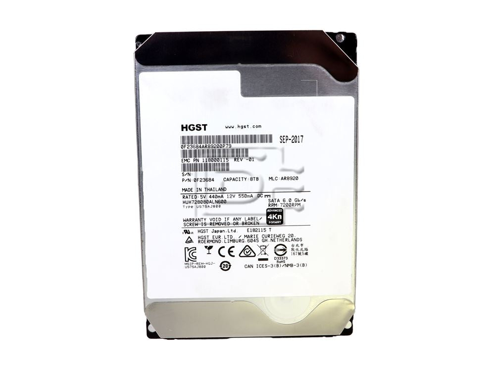 HGST Ultrastar He8 8TB hard drive — label