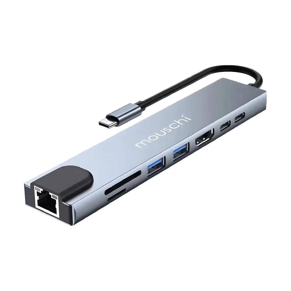 Mouschi 8-in-1 USB-C hub with HDMI, Ethernet, USB-A, USB-C, SD and microSD