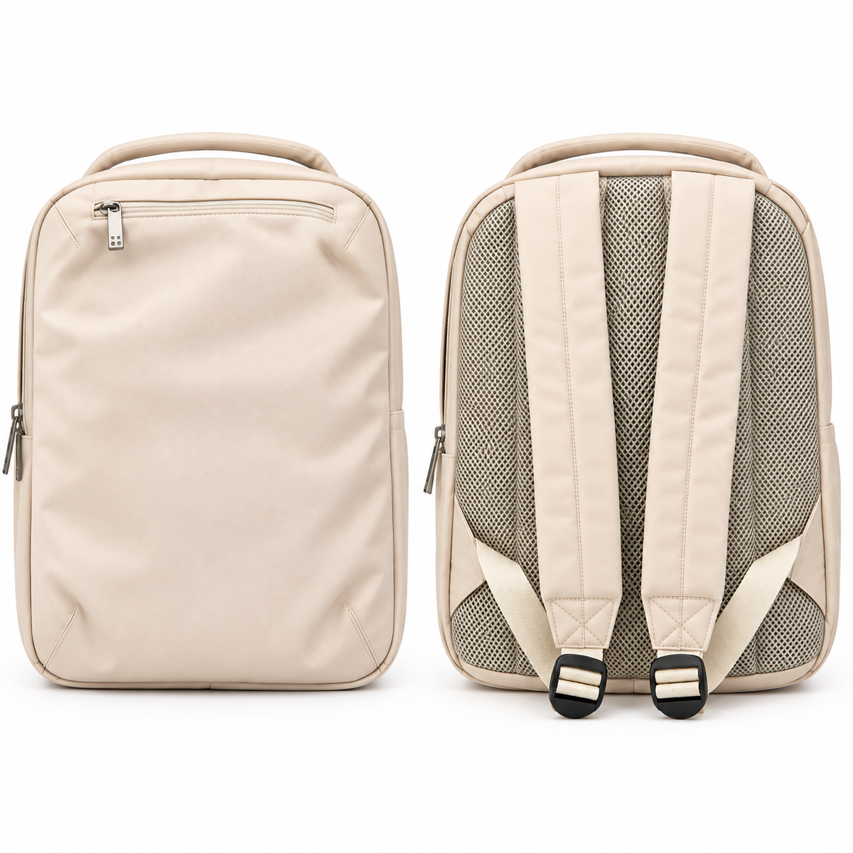 Backpack 20010 slim laptop backpack - Beige, front and back