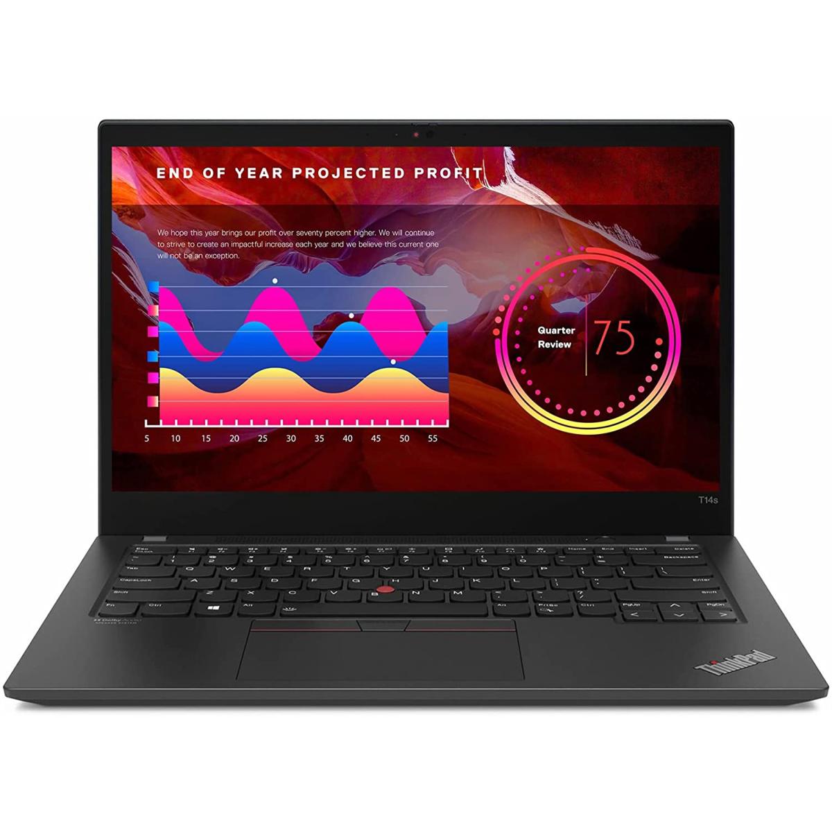 Lenovo ThinkPad T14 Gen 2 business laptop - front view with backlit keyboard
