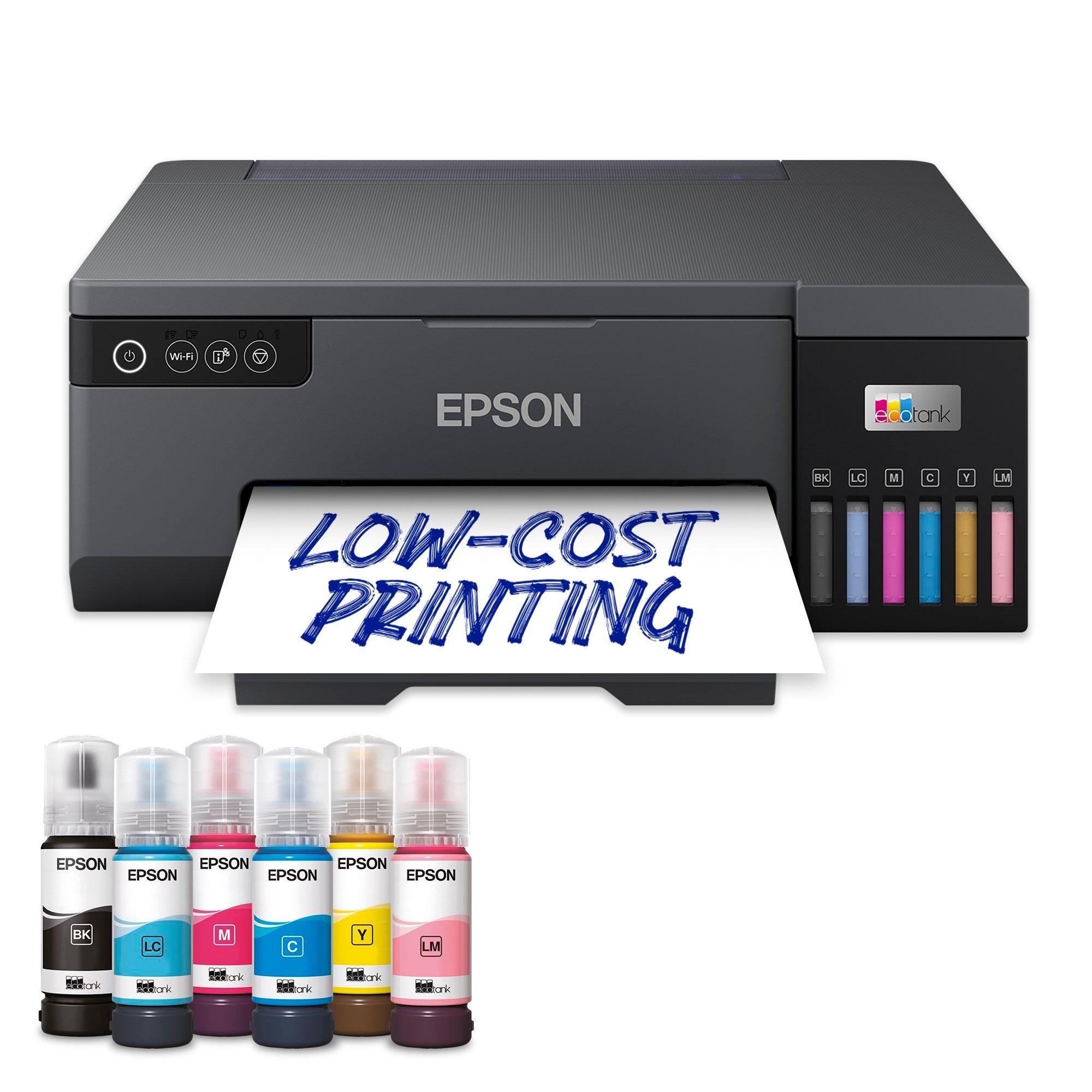 Epson EcoTank L8050 6-colour A4 photo printer - front view showing ink tanks